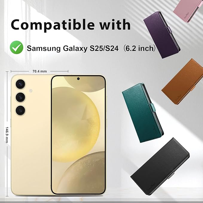 Wallet Flip Case for Samsung Galaxy S25 5G - [RFID Blocking] Luxury PU Leather Card Holder Magnetic Phone Cover with Kickstand,Shockproof Protective Case,Black