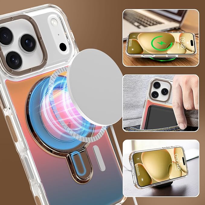 MOWIME Magnetic for iPhone 17 Pro Max Case with Stand [Compatible with Magsafe] [Fashion Fluorescent Design] [1 Screen Protector] Slim Translucent Matte Case for iPhone 17 Pro Max 6.9" 2025, Desert