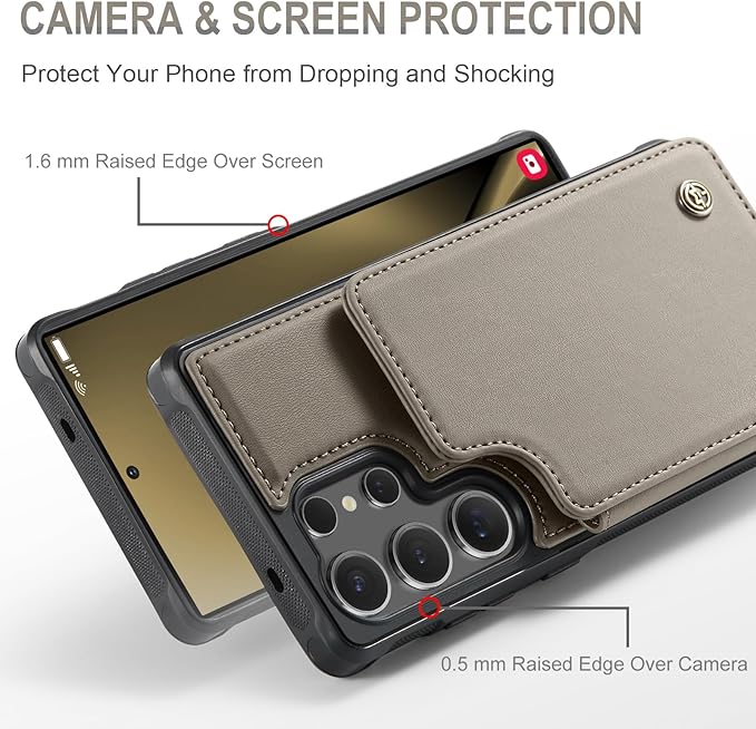 Vinich for Samsung Galaxy S25 Ultra Wallet Case with Card Holder, RFID Blocking Credit Slots Kickstand Shockproof Phone Cover for Women Men, Gray