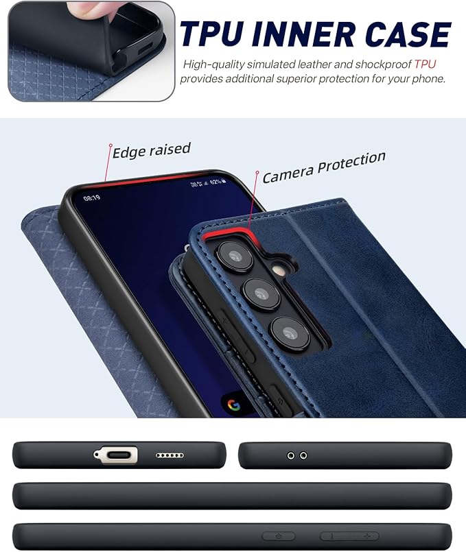 OCASE Compatible with Galaxy S24 5G Wallet Case, PU Leather Flip Folio Case with Card Holders RFID Blocking Kickstand [Shockproof TPU Inner Shell] Phone Cover (2024), Blue