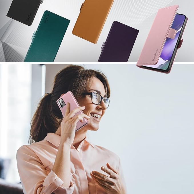 Wallet Flip Case for Samsung Galaxy Note 20 Ultra - [RFID Blocking] Luxury PU Leather Card Holder Magnetic Phone Cover with Kickstand,Shockproof Protective Case,Pink