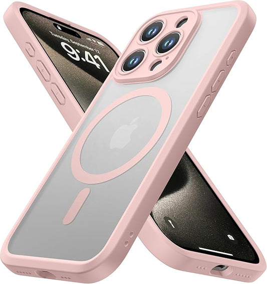 ImpactStrong Magnetic Guard Designed for iPhone 15 Pro Max Case [Camera Protection] [Military Grade Drop Tested] [Compatible with MagSafe] Slim Translucent Matte Phone Case (6.7") - Pink