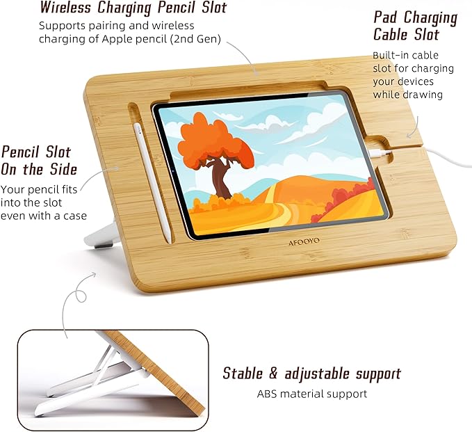 Wooden Tablet Drawing Stand Tablet Stand - Portable & Adjustable 5 Angles for Laptop, Laptop Stand Riser,Book Reading Stand,Compatible with 12.9 inch iPad Pro (3rd - 6th Gen)