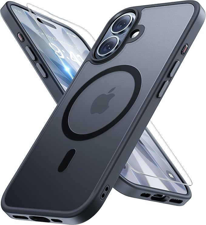Miracase Magnetic for iPhone 17 Case (Compatible with MagSafe) with Screen Protector Military-Grade Protection, Anti-Fingerprint Translucent Matte Phone Cover for iPhone 17 6.3 inch, Black