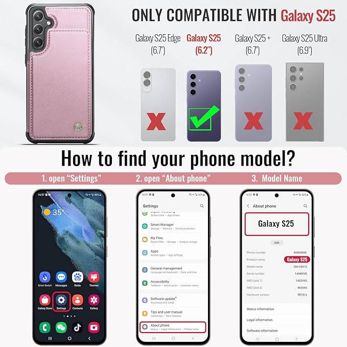 Vinich for Samsung Galaxy S25 Wallet Case with Card Holder, RFID Blocking Credit Slots Kickstand Shockproof Phone Cover for Women Men, Pink