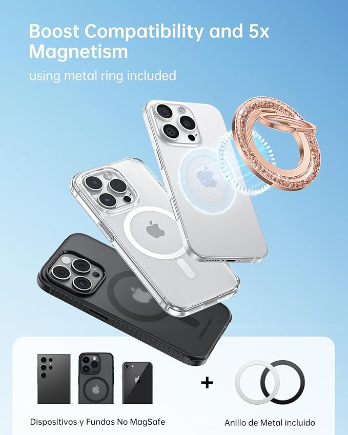 SYNCWIRE Magnetic Phone Ring Holder for MagSafe - Glitter Phone Grip Stand with 360° Rotation & Reinforced Hinge, Compatible with iPhone 16 15 14 13 Pro Max Plus MagSafe Accessories - Rose Gold