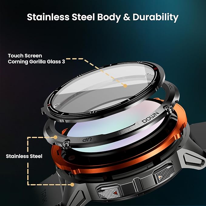 KOSPET Tank T3 Ultra 2 Smart Watch for Men GPS, Extra-Long Battery, Full Stainless Steel Body Rugged Smartwatch with Bluetooth Calling, 1.43" AMOLED Display, Pressure&Altitude&Compass