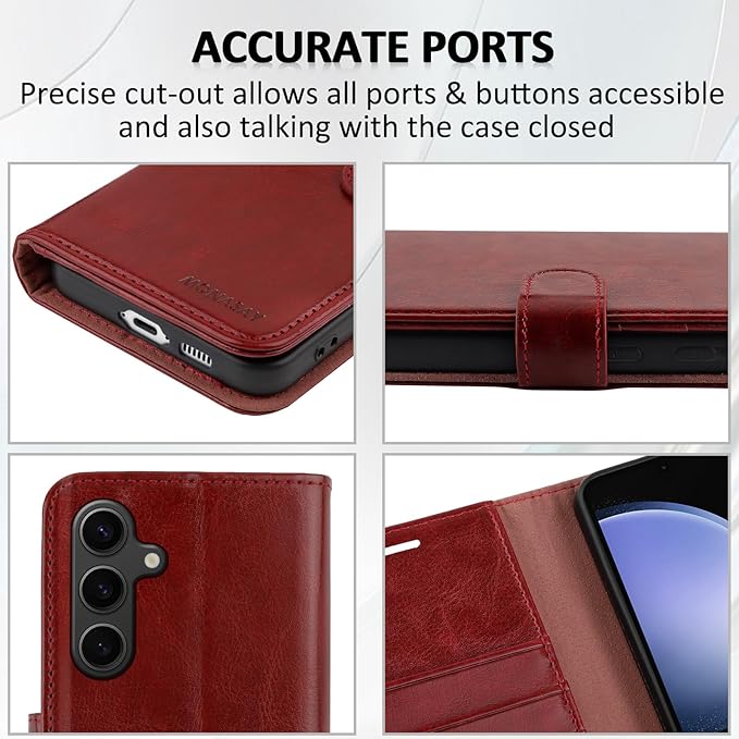 MONASAY Wallet Case Fit for Samsung Galaxy S23 FE 6.4 inch 5G,[RFID Blocking] Flip Folio Leather Cell Phone Cover with Credit Card Holder, Burgundy