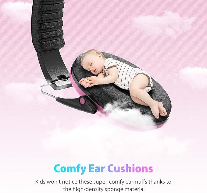 Dr.meter Noise Cancelling Headphones for Kids: EM100 SNR27.4 Kids Ear Protection Earmuffs with Adjustable Headband, Ear Muffs for Noise Reduction in Monster Jam, Concert, Firework, Mowing, Pink