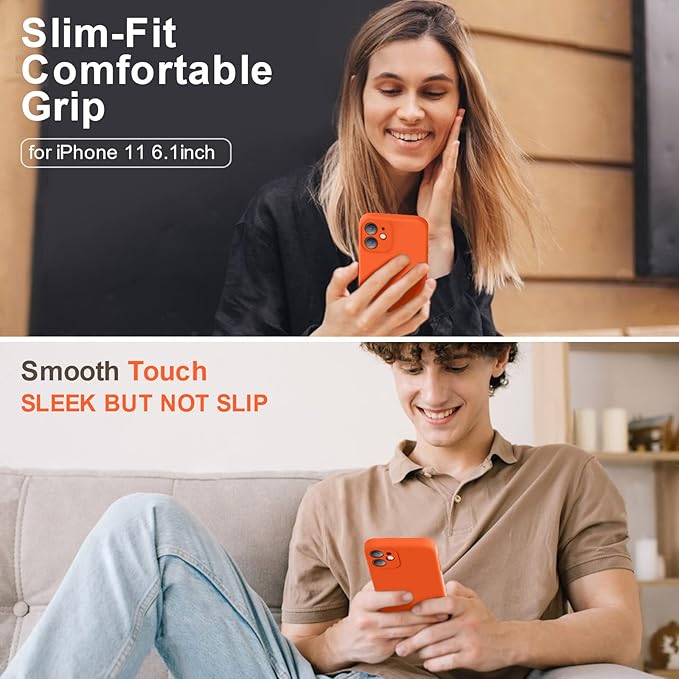 Vooii Compatible with iPhone 11 Case, Upgraded Liquid Silicone with [Flat Edges] [Camera Protection] [Soft Anti-Scratch Microfiber Lining] Phone Case for iPhone 11 6.1 inch - Neon Orange