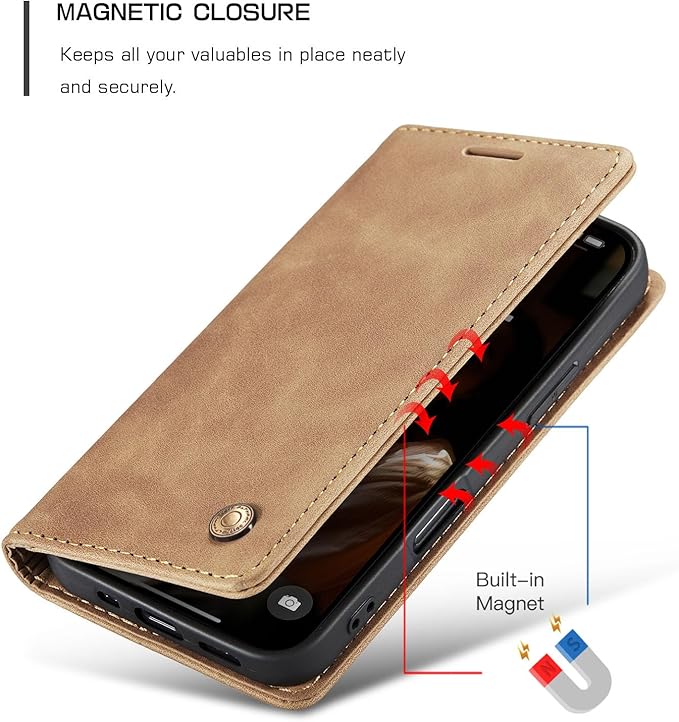 QLTYPRI for iPhone 16 Pro Case Wallet with Card Holder, Vintage PU Leather Kickstand Magnetic Closure Shockproof Folio Book Cover Case for iPhone 16 Pro - Brown