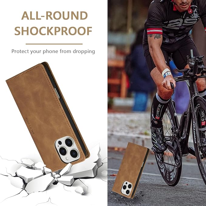 QLTYPRI for iPhone 16 Pro Max Case Wallet with Card Holder, Vintage PU Leather Kickstand Magnetic Closure Shockproof Folio Book Cover Case for iPhone 16 Pro Max - Retro Brown