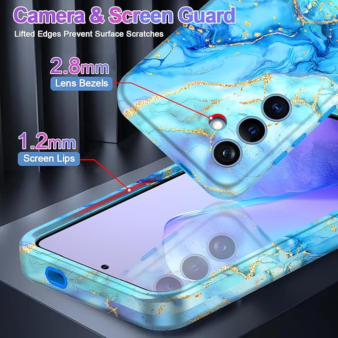 Casetego for Galaxy S24 Case,Compatible with MagSafe,[Military Grade Drop Test] Full Body Protection Slim Shockproof Rugged Marble Women Case for Samsung Galaxy S24 6.2 inch,Light Blue