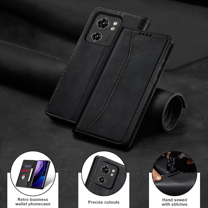 Jasonyu Flip Wallet Case for Motorola Edge (2023),Leather Magnetic Folio Cover with Card Holder,Kickstand - TPU Shockproof Durable Protective Phone Case,Black