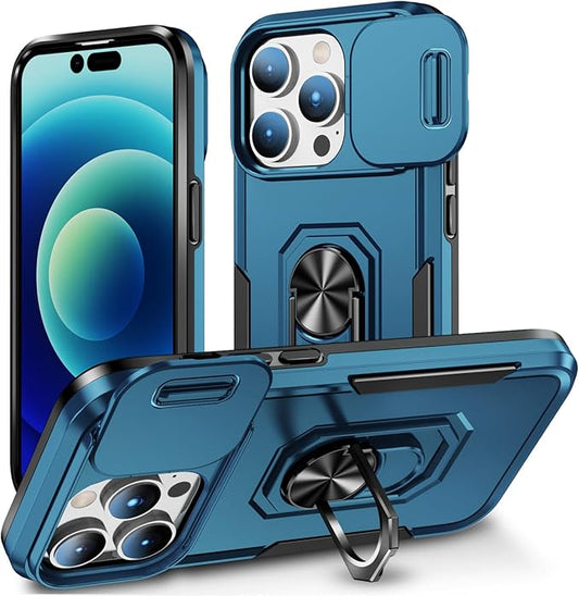 Phone Case for iPhone 14 Pro Max Case iPhone 14 Pro Max Phone Case with Kickstand Ring Holder, with Camera Cover, with Magnetic Car Mount Function, for iPhone 14 Pro Max - Blue