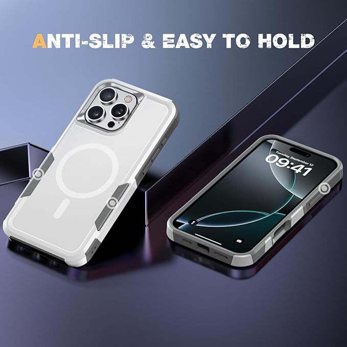 Diaclara Magnetic for iPhone 16 Pro Case, [with Privacy Screen Protector] [Anti Spy] [Military Grade Drop Protection] Heavy Duty Full-Body Shockproof Phone Case, Magnetic White