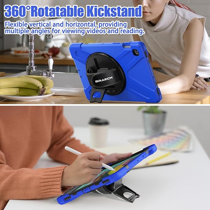 BRAECNstock for Samsung Galaxy Tab S5e Case 10.5 inch 2019 (SM-T720/T725/T727) Shockproof Samsung Tab S5e Tablet Kids Case with Screen Protector 360° Rotating Stand & Hand Strap Pen Holder - Blue