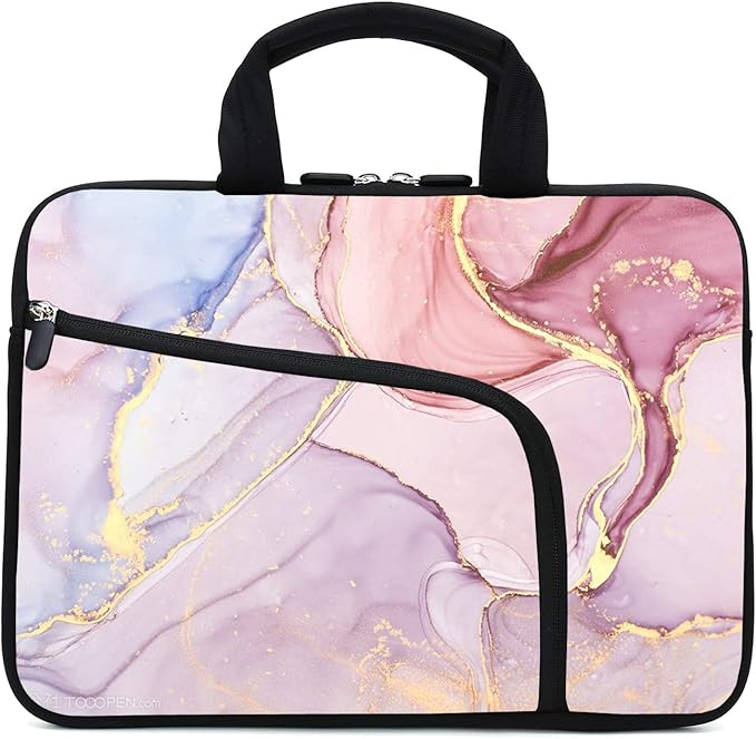 11.6" 12.2 inches Laptop Sleeve Chromebook Case Notebook Sleeves Neoprene Handle Bag for Men Women, Two Pockets Fit Apple MacBook Air Samsung Acer HP(Pink Marble)