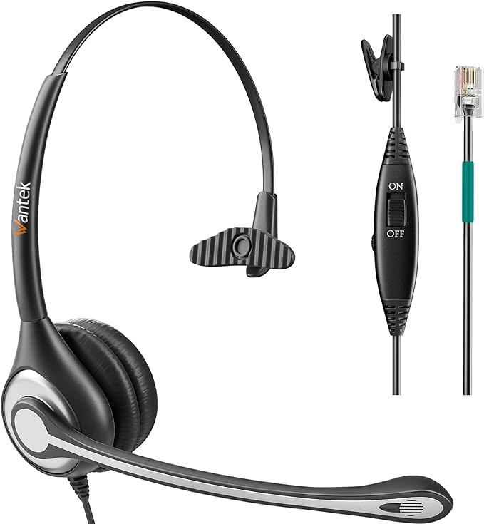 Wantek Corded Telephone Headset Mono w/Noise Canceling Mic Compatible with ShoreTel Plantronics Polycom Zultys Toshiba NEC Aspire Dterm Nortel Norstar Meridian Packet8 Landline Deskphones(F600S2)