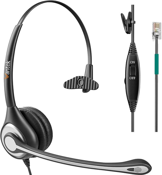 Wantek Corded Telephone Headset Mono w/Noise Canceling Mic Compatible with ShoreTel Plantronics Polycom Zultys Toshiba NEC Aspire Dterm Nortel Norstar Meridian Packet8 Landline Deskphones(F600S2)