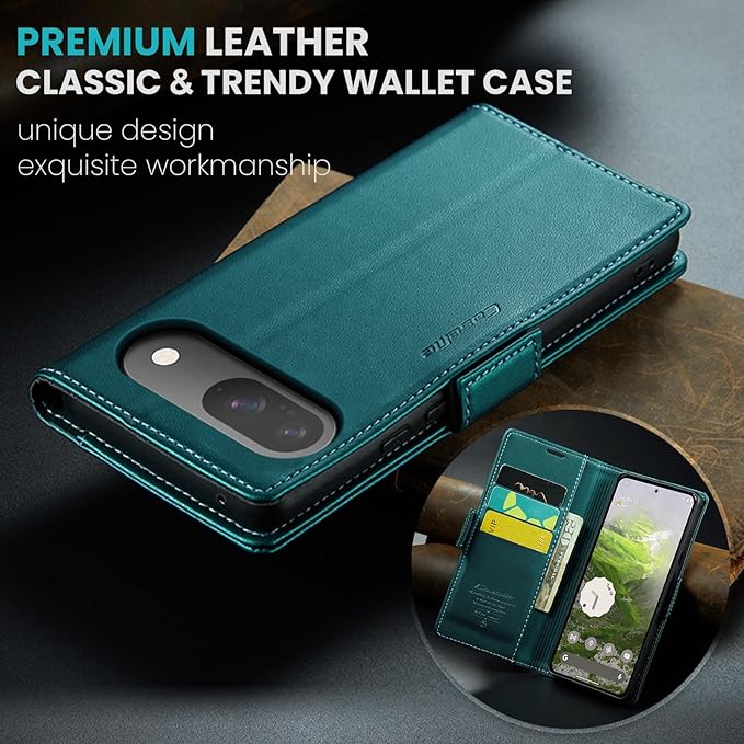 for Google Pixel 9/9 Pro Case, Premium PU Leather Wallet Case Flip Cover with [RFID Blocking][Card Holder][Stand Function] Shockproof Protective for Google 9/9 Pro, Blue-Green