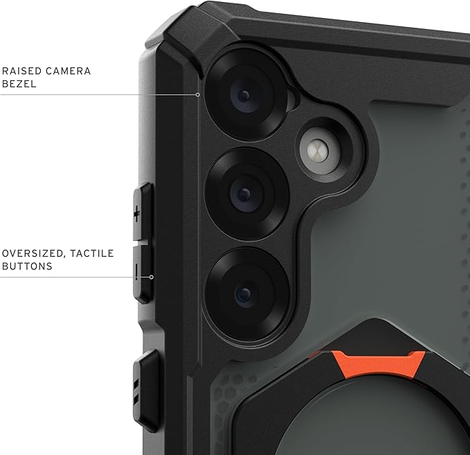 URBAN ARMOR GEAR UAG for Samsung Galaxy S25 Case 6.2" with Kickstand Plasma XTE - Compatible with Magnetic Charging Transparent Rugged Military Drop Tested Protective Cover, Black/Orange