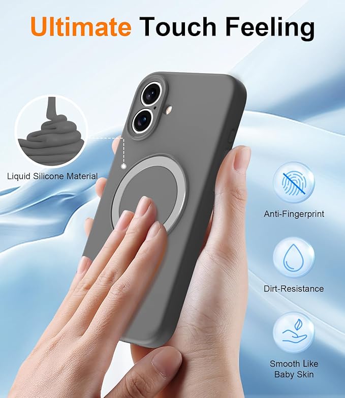 ZHK Liquid Silicone Designed for iPhone 16 Plus Case with Magnet Stand, [Precise Camera Lens Protection][Mil-Grade Drop Shockproof][Soft Anti-Scratch Microfiber Lining] Slim Fit Cover, Grey