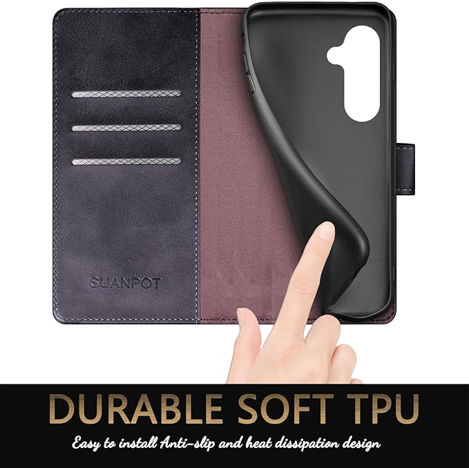 SUANPOT for Samsung Galaxy S24 5G Wallet case with RFID Blocking Credit Card Holder,Flip Book PU Leather Protective Cover Women Men for Samsung S24 Phone case Black