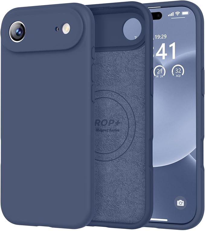 Vooii Magnetic Compatible with iPhone Air Case (Compatible with Magsafe) (Upgraded Camera Protection) Liquid Silicone Shockproof Full Body Protective Phone Cover for Women Men, Navy Blue, 6.5"