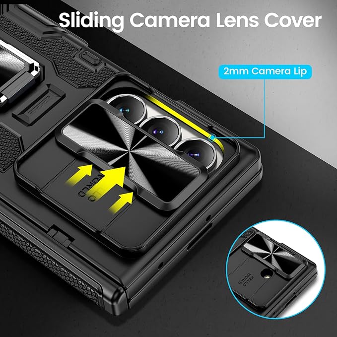 VEGO for Galaxy Z Fold 7 Case with Belt Clip Holster, 360°Ring Magnetic Kickstand & Camera Cover & Front Screen Protector & Hinge Protection Shockproof Armor Case for Samsung Z Fold 7 - Black