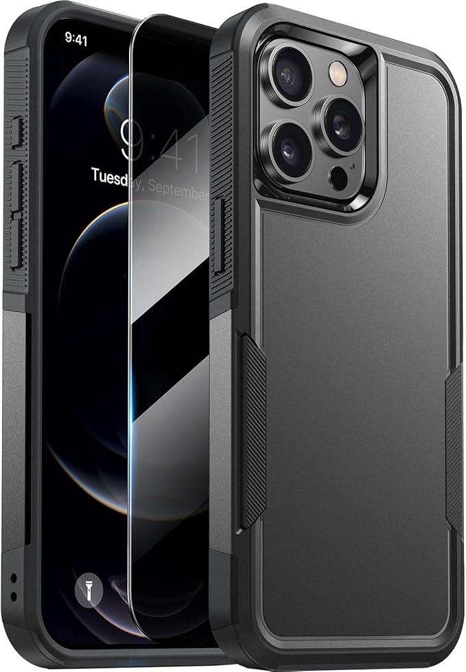 Diaclara Designed for iPhone 12 Pro Max Case, [with Privacy Screen Protector] [Anti Spy] [Military Grade Drop Protection] Heavy Duty Full-Body Shockproof Phone Case, Black