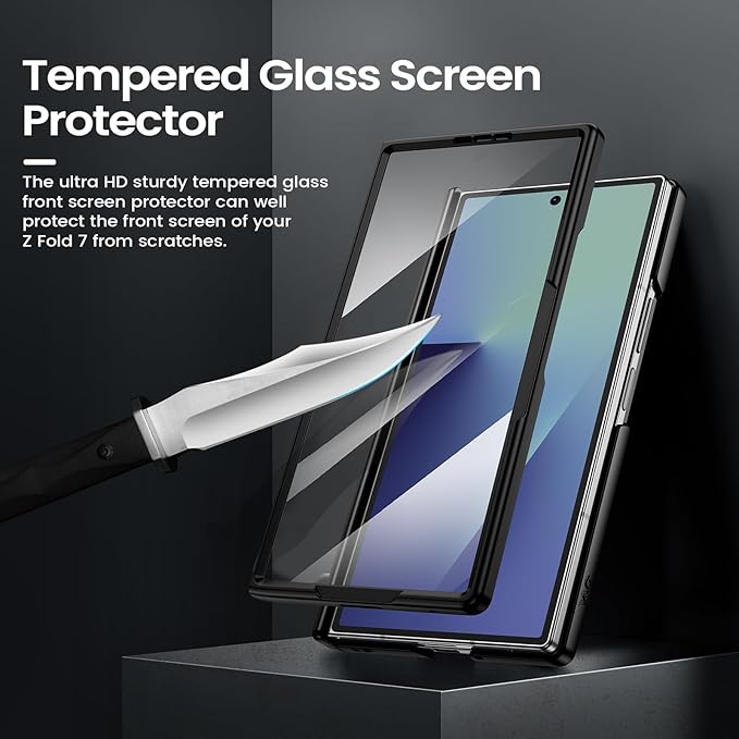 VEGO for Galaxy Z Fold 7 Case with Belt Clip Holster, 360°Ring Magnetic Kickstand & Camera Cover & Front Screen Protector & Hinge Protection Shockproof Armor Case for Samsung Z Fold 7 - Black