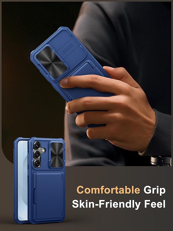 Vihibii for Samsung Galaxy S25+ Plus Case with Card Holder (4 Cards), [RFID Blocking] & Slide Camera Cover & Raised Edges Protect Screen, Shockproof Rugged Phone Case for Galaxy S25+ Plus 6.7", Blue