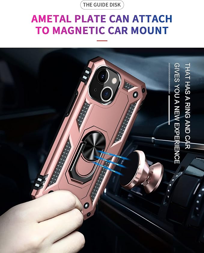 ADDIT Phone Case for iPhone 14 Plus Case,with Kickstand Ring,Adjustable Stand,Military Grade,Heavy Duty Protection,Shockproof,Anti-Fingerprint,Support Magnet Car Mount,Rose Gold