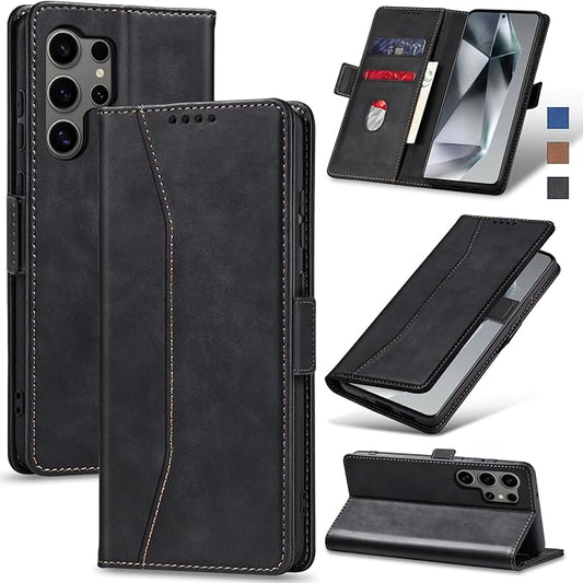 Jasonyu Flip Wallet Case for Samsung S24 Ultra 5G,Leather Magnetic Folio Cover with Card Holder,Kickstand - TPU Shockproof Durable Protective Phone Case,Black