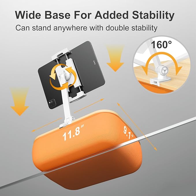 Lap Beanbag Cozy Kindle Pillow Stand for Bed with Adjustable Arm, 360° Tablet Holder, Fits 4.7"-13" Kindle, iPad, Phone, Lap Desk for Hands Free Reading in Bed, Couch, Sofa,Orange