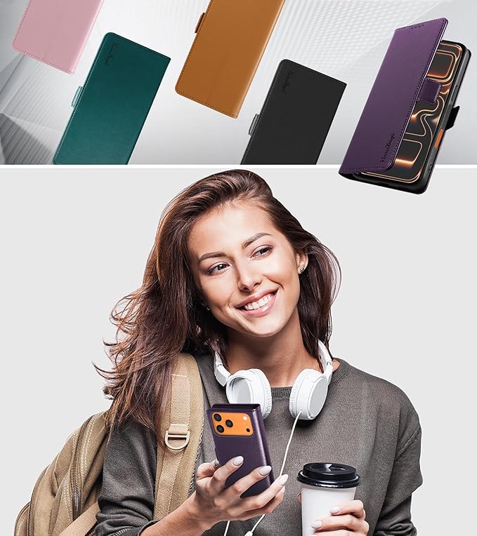 Wallet Flip Case for iPhone 17 Pro Max 5G - [RFID Blocking] Luxury PU Leather Card Holder Magnetic Phone Cover with Kickstand,Shockproof Protective Case,Purple