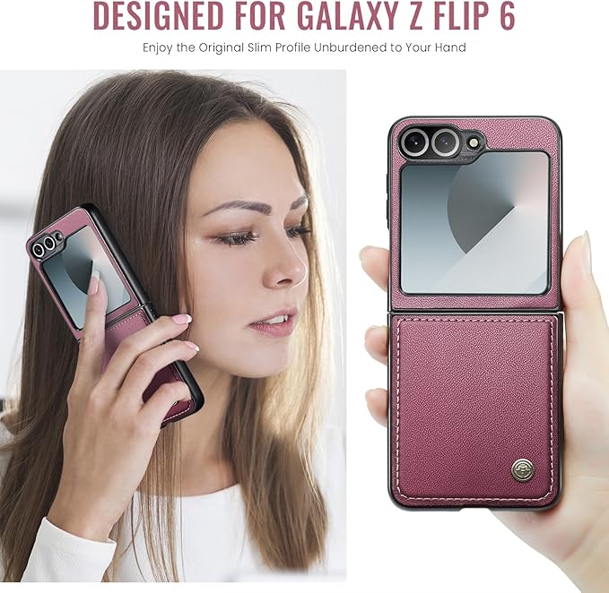 for Samsung Galaxy Z Flip 6 Case, Premium PU Leather Case Anti Scratch Slim Phone Shockproof Protective Phone Cover for Samsung Galaxy Z Flip6, Red