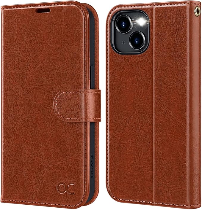 OCASE Compatible with iPhone 15 Wallet Case, PU Leather Flip Folio Case with Card Holders RFID Blocking Kickstand [Shockproof TPU Inner Shell] Phone Cover 6.1 Inch 2023, Brown