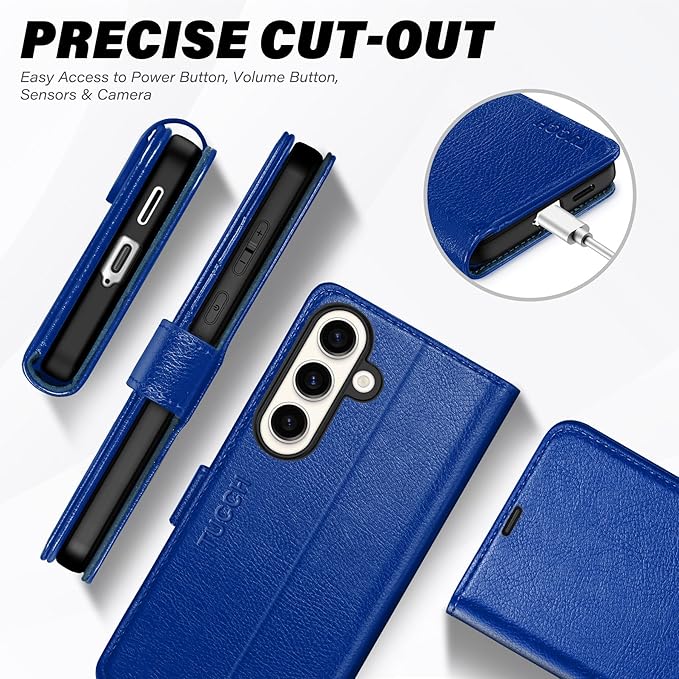TUCCH Case Wallet for Galaxy S25 FE 5G, Magnetic Kickstand RFID Blocking 4 Card Slot Folio PU Leather Protective Flip Cover with TPU Shockproof Inner Shell (6.7") 2025, Klein Blue