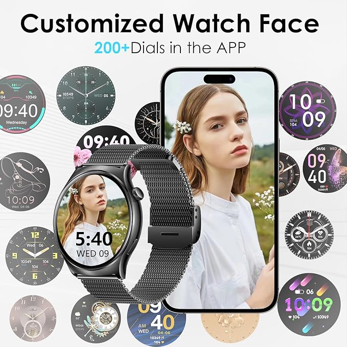 Smart Watch for Men Women, 1.43" HD AMOLED Bluetooth Call Smartwatch Compatible Android iPhone Phones with Fitness Tracker Counter/Heart Rate Sleep Monitor/120+ Sports Modes/IP68 Waterproof, Black