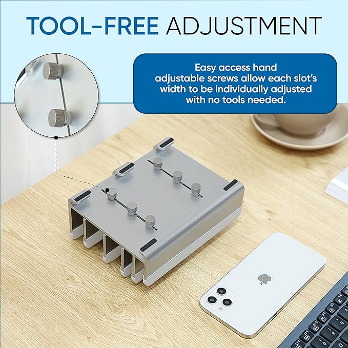 Elestoria Adjustable Laptop Stand - Fits 5 Devices, Modern Design, Tool Free Adjustment, Protective & Stable | Grey