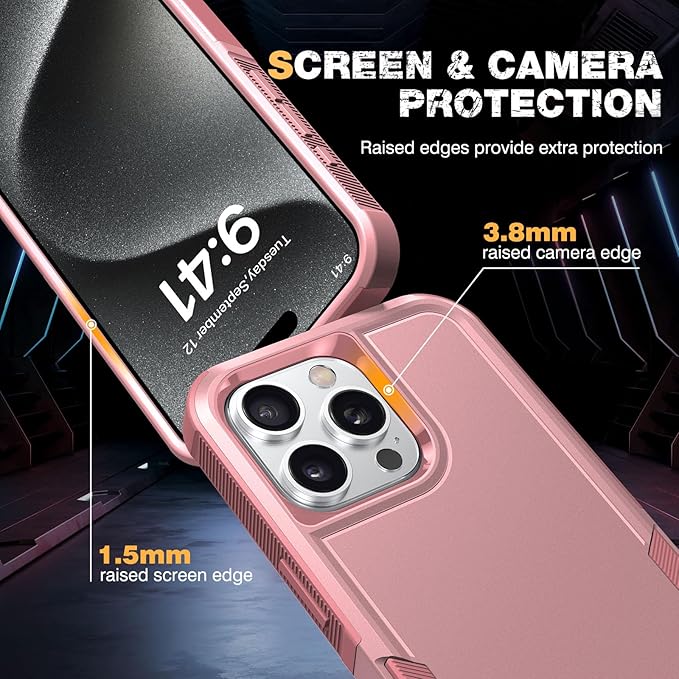 Diaclara Designed for iPhone 15 Pro Max Case, [with Privacy Screen Protector] [Anti Spy] [Military Grade Drop Protection] Heavy Duty Full-Body Shockproof Phone Case, Pink