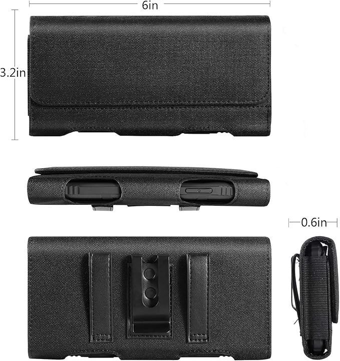 BECPLT for iPhone 17 Pro 17/16/15/14/13/12/11 Pro Cell Phone Pouch Nylon Holster Case with Belt Clip Cover for iPhone Xs X Galaxy S25 S24 S23 S22 S21 S20 (Black)