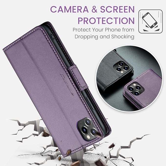 for iPhone 11 Pro Case, Premium PU Leather Wallet Case Flip Cover with [RFID Blocking][Card Holder][Stand Function] Shockproof Protective for iPhone 11 Pro 5.8", Purple