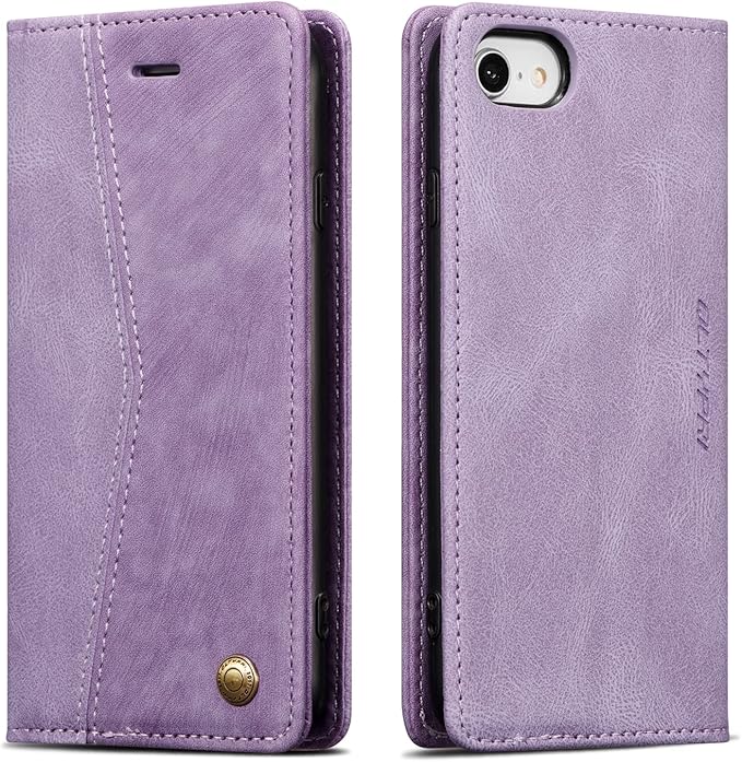 QLTYPRI Case for iPhone 16e, Vintage PU Leather Wallet Case Card Slot Kickstand Magnetic Closure Shockproof Flip Folio Cover for iPhone 16e - Retro Purple