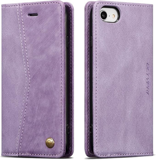QLTYPRI Case for iPhone 16e, Vintage PU Leather Wallet Case Card Slot Kickstand Magnetic Closure Shockproof Flip Folio Cover for iPhone 16e - Retro Purple