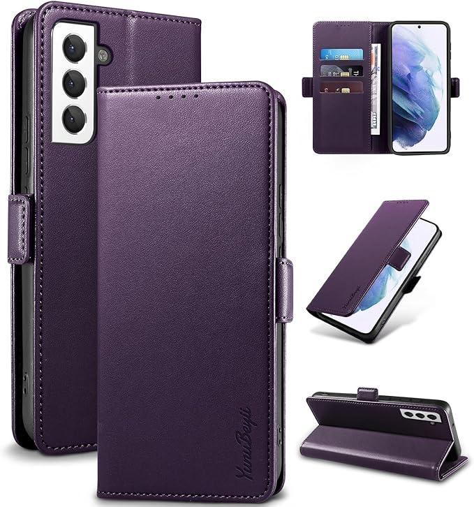Wallet Flip Case for Samsung Galaxy S21 5G - [RFID Blocking] Luxury PU Leather Card Holder Magnetic Phone Cover with Kickstand,Shockproof Protective Case,Purple