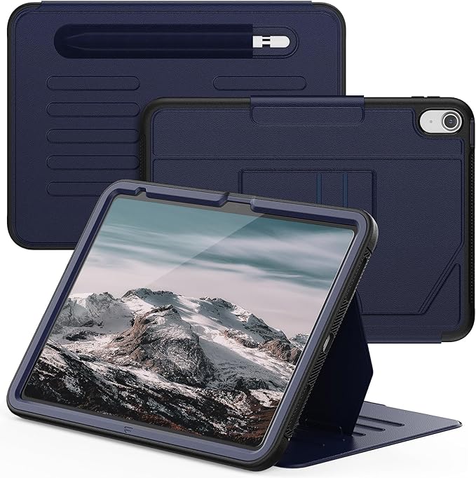 Magnetic A16 Case for iPad 10.9 Inch Case iPad 11th/10th Generation(A16)Slim with Strong Magnetic Pen Holder[Auto Sleep/Wake]Cover 11th/10th Gen Absorbing Pad Stand,Card Slot,Business Navy Blue
