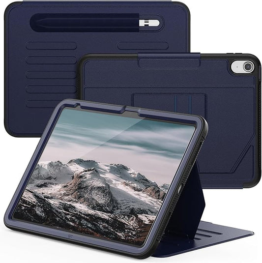 Magnetic A16 Case for iPad 10.9 Inch Case iPad 11th/10th Generation(A16)Slim with Strong Magnetic Pen Holder[Auto Sleep/Wake]Cover 11th/10th Gen Absorbing Pad Stand,Card Slot,Business Navy Blue